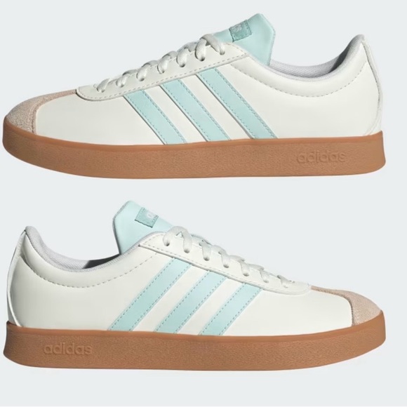 Adidas VL Court Base Cream and Light Blue Sneakers - Picture 7 of 12